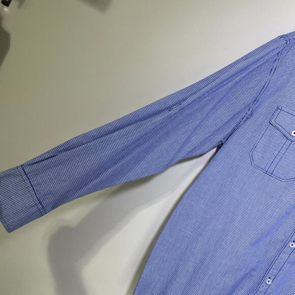 Men's Large Michael Brandon Blue Plaid Long Sleeve Button Down Shirt - Picture 6 of 7